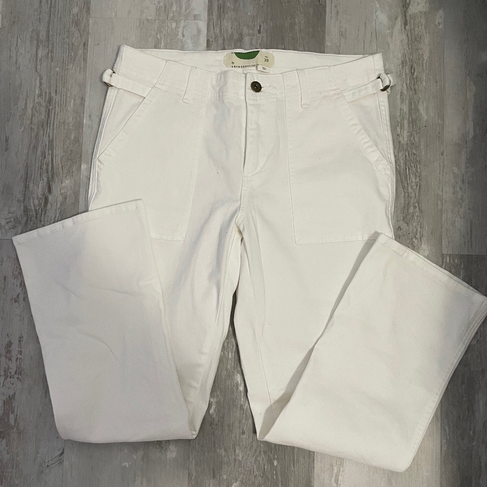Anthropologie Pants White Low Rise Crop Utility Flare Size 28